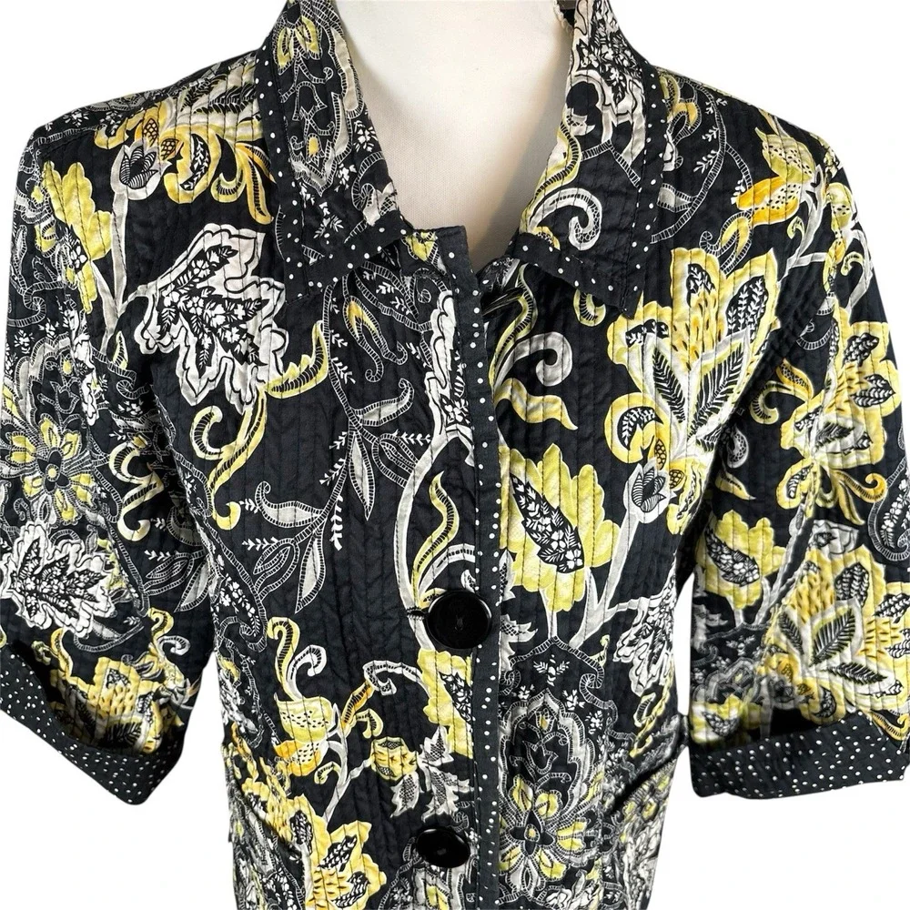 Peck & Peck Weekend Quilted‎ Reversible Jacket Womens XL Navy Polka Dot Paisley